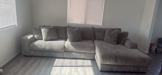 Grey Corduroy Cloud Sectional Sofa with Chaise