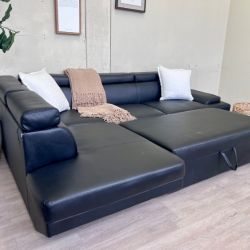 WE DELIVER! 🚚 - Black Leather Sleeper L Sectional Couch with Chaise