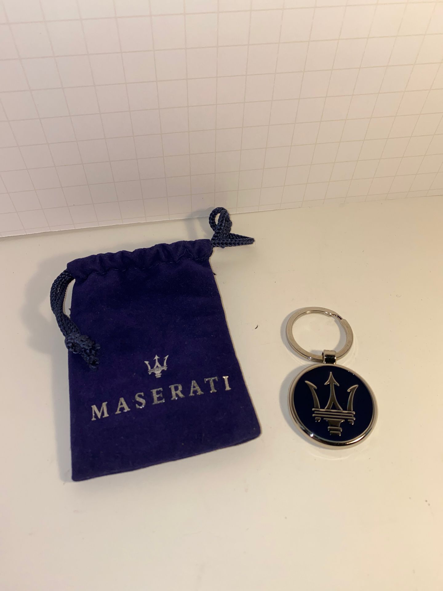 Maserati OEM Blue Trident Keyring Keychain With Soft Bag