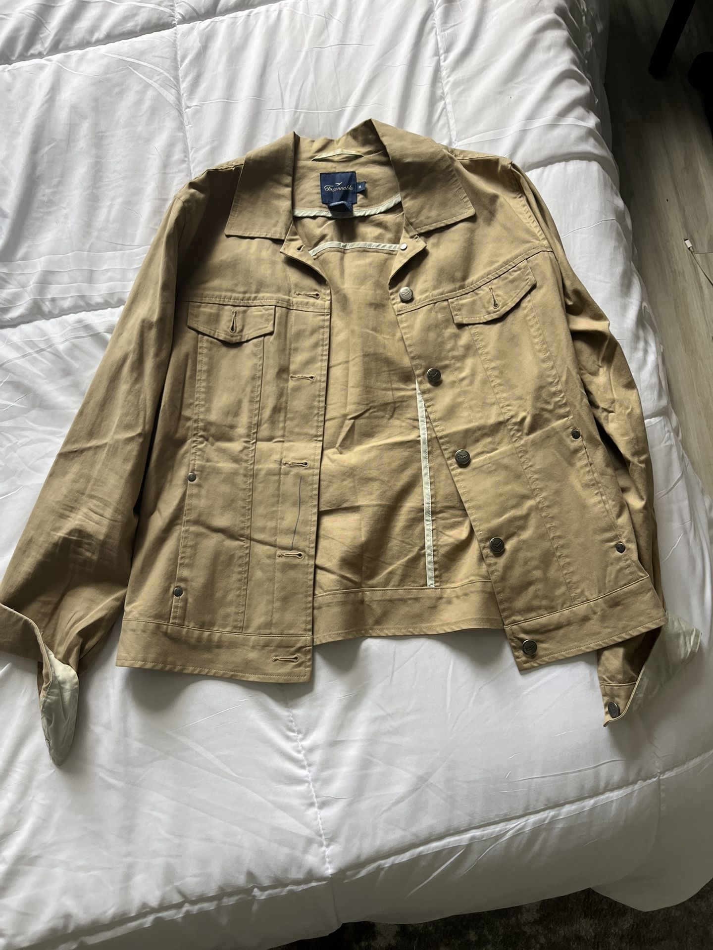 Faconnable Jacket Womens Medium Beige Tan Long Sleeve Button Up