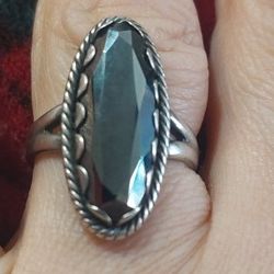 Vintage Native Hematite Sterling Ring Size 7.25