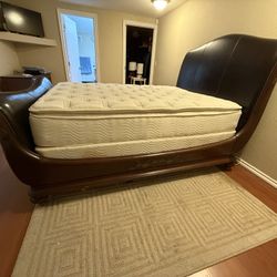 Tufted Leather Queen Sleigh Bed