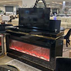 😍TV Stand Bluetooth speaker fire place heat