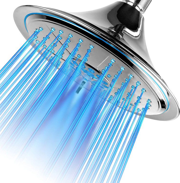 Hotel Spa Ultra-Luxury Extra large 8 Inch Chrome Face 5-Setting Rainfall LED Shower Head - Color of LED lights changes automatically