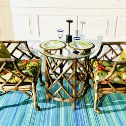 Mid-Century Modern Rattan Bistro Set
