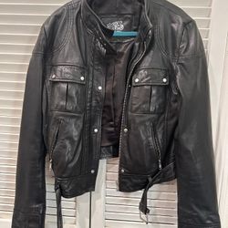 Black Genuine Leather Moto Jacket – Heroes Motors LA – Size M- OBO