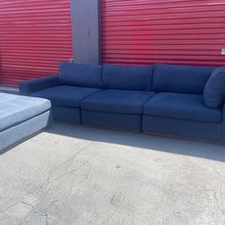 Deep Blue Modern Sectional Sofa With Oversize Ottoman – $500