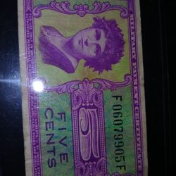 Rare Vibtage 1(contact info removed) MPC beatiful 5cent Militarry Payment Certificate
