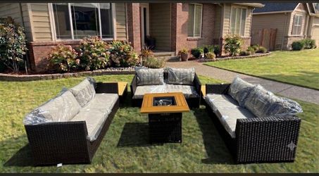High quality patio set fully assembled inside the box deep seating cushions with fire pit propane brand new high quality ✅🆕🚛