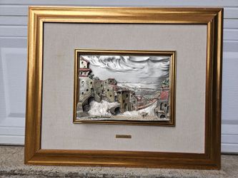 Vintage Paolo Schiraldi Italian 3d Relief Silver Sculpture Wall Art