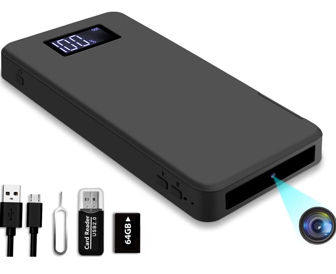 64GB Hidden Camera, 10000 mAh 1080P Mini Portable Spy Camera Covert Nanny Video Recorder with Motion Detection Security Cameras for Home, Office- No W
