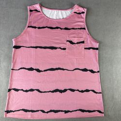 Womens Pink Striped Sleeveless Tank Top XL Pocket Casual Stretch Shirt