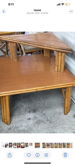 Two Piece Vintage Tropical Tiki Rattan Coffee Table Mid Century
