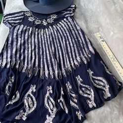 Size XL Blue Embroidered Kaftan Dress 