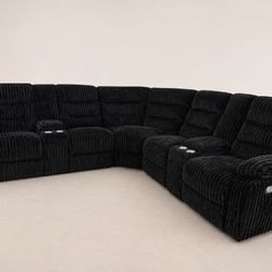 Corduroy Black Recliner Sectional Sofa New