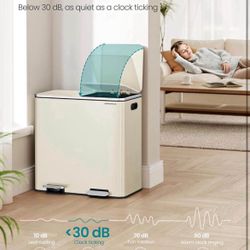  Trash Can, 2 x 10.6 Gallon (2 x 40 L) Garbage Can for Kitchen, with 15 Trash Bags, 2 Compartments, Plastic Inner Buckets and Hinged Lids, Airtight, A