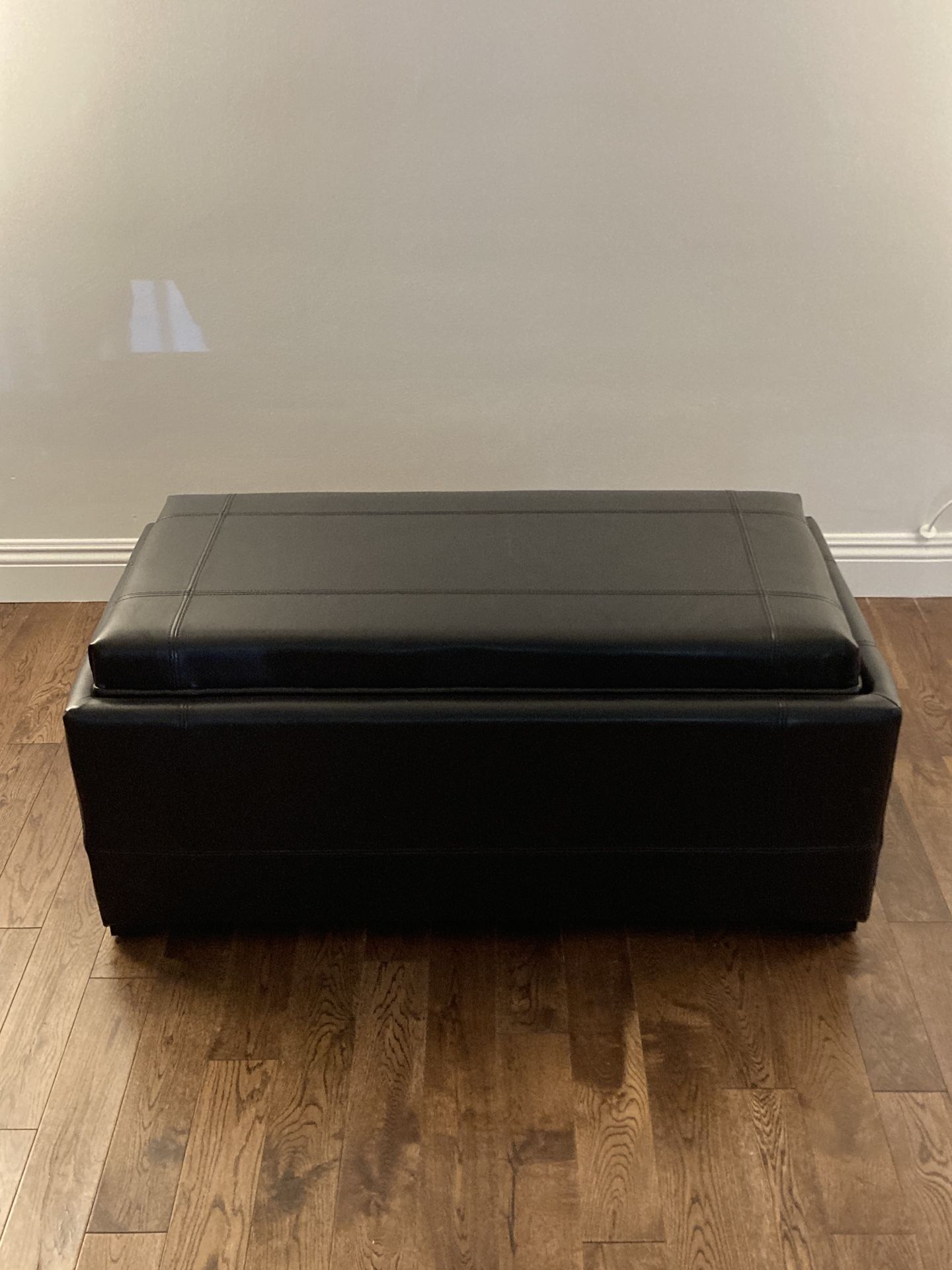Black Leather Ottoman w/ Stools and Built-In Tray Top