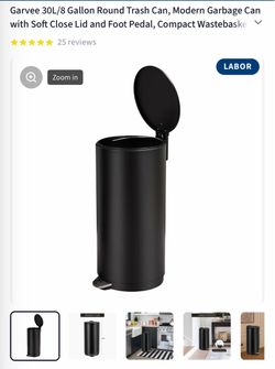 Garvee 30L Round Trash Can with Foot Pedal