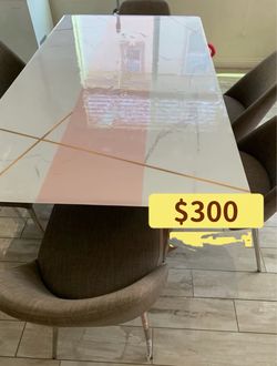 Modern Marble-Top Dining Table Set 6 Chairs