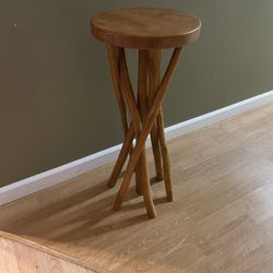 11.8” Round Side Table Stick Leg Teak Stool . Accent Table for Living Room, Bedroom, Yard 27.5” T