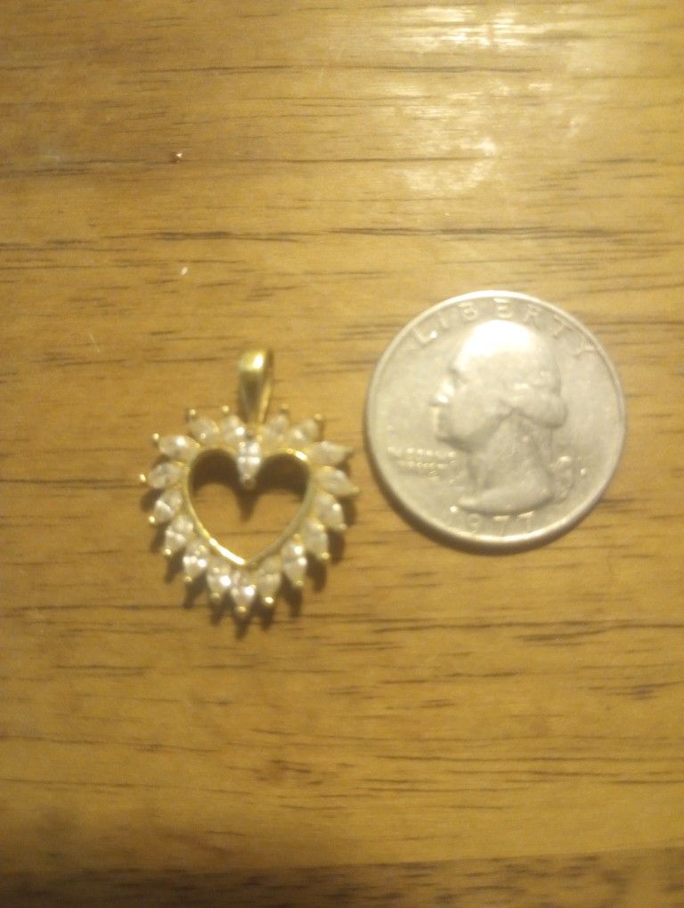 STERLING SILVER HEART PENDANT W RHINESTONES GOLD COATED