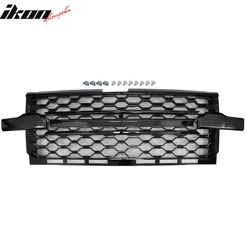 Fits 2019-2022 Chevrolet Silverado 1500 Gloss Black Front Bumper Hood Mesh Grille