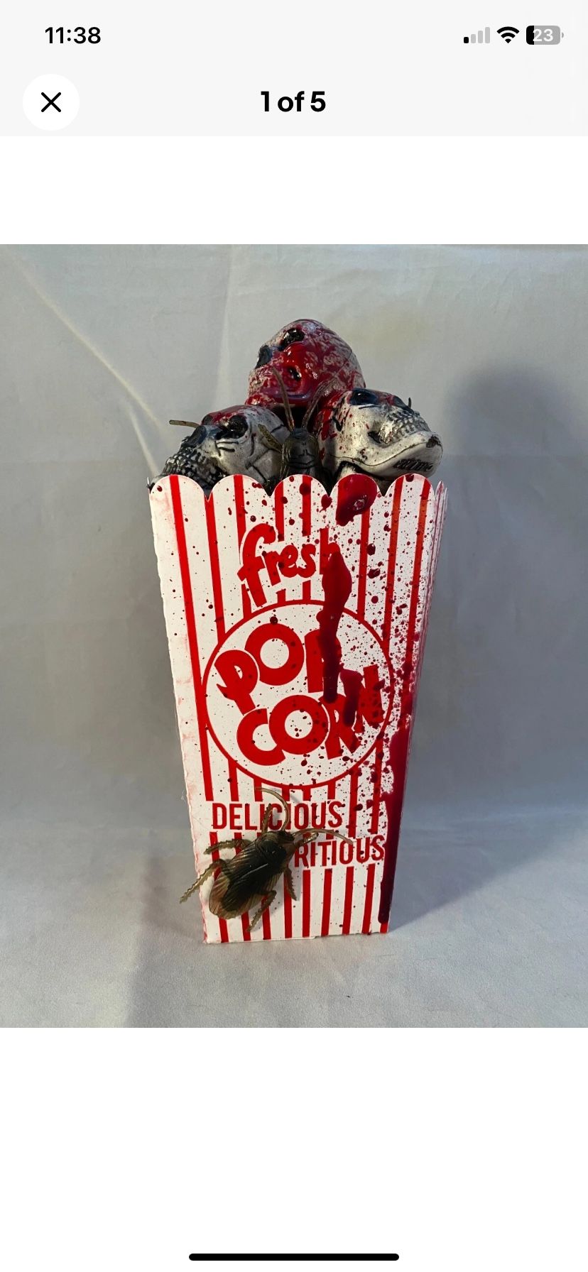 Bloody skull popcorn, Halloween prop circus, roaches decoration