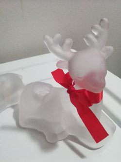 VTG frosted glass Reindeer candle holders