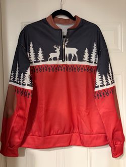 Christmas Reindeer & Pine Tree Half-Zip Pullover Sweatshirt  Size: Large Brand New
