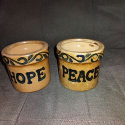 Country Hope & Peace Small Ceramic Crocks 