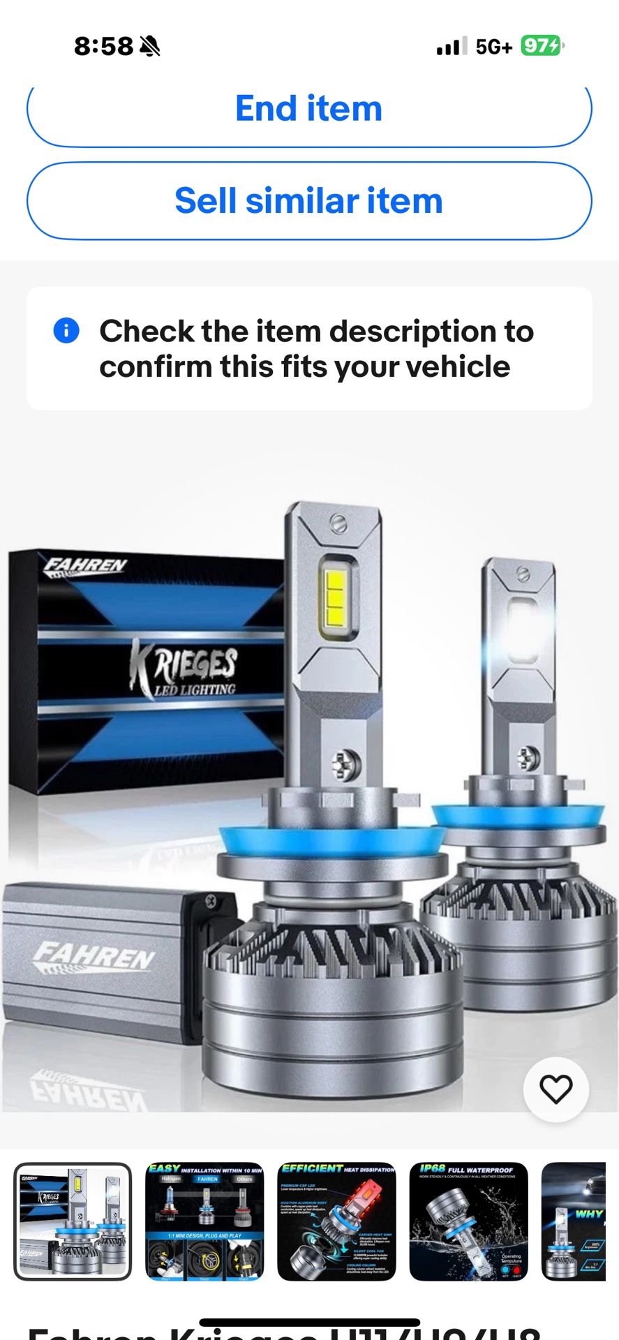 Fahren Krieges H11/H9/H8 LED Light Bulbs 100W 22000LM 6500K Cool White Pair