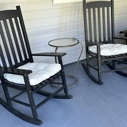 Indoor/Outdoor Wood Rocking Chairs w/ Table Black  