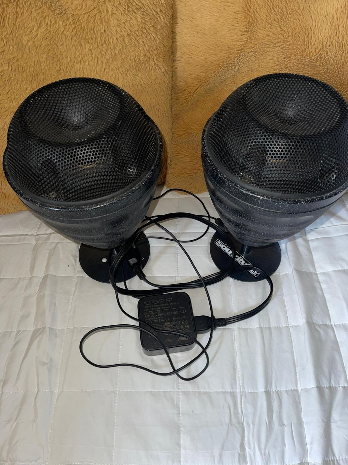 SoundTube Entertainment RS80 speakers. These are high-power, omnidirectional pendant speakers typically used in commercial audio installations for lar
