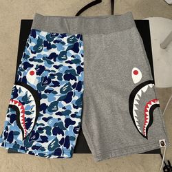 Bape A Bathing Ape ABC CAMO SIDE SHARK SWEAT SHORTS - BLUE