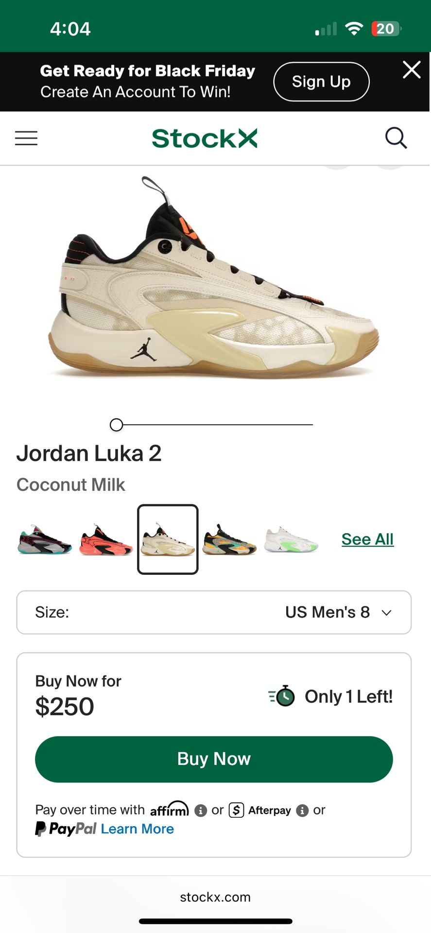 Jordan Luka 2 Coconut Milk Men’s Size 8 