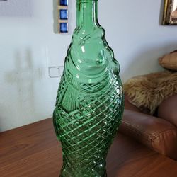 Vintage Glass Emerald Green Fish Bottle