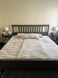 IKEA Hemnes King Bed Frame with Slats - Dark Grey