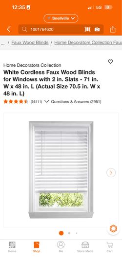 White Cordless Faux Wood Blinds for Windows with 2 in. Slats - 71 in. W x 72 in. L (Actual Size 70.5 in. W x 72 in. L)