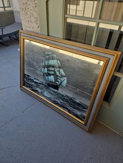Large Vintage Nautical Ship Mirror — Framed Wall Art