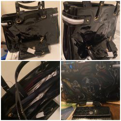 New Tommy Hilfiger Paten Leather Large Tote And Wallet Set