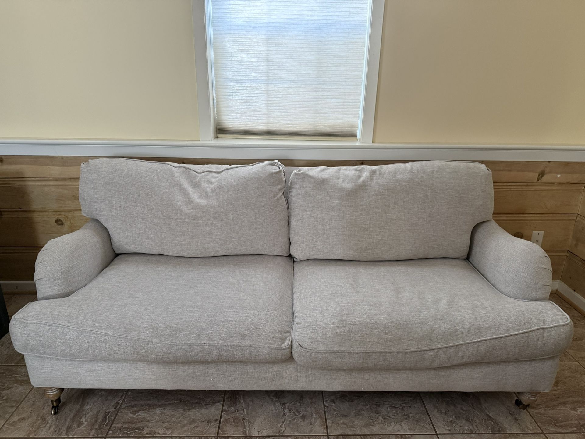 Plush Beige Canvas Down-Filled Sofa