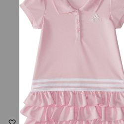 Addias Dress item
Regular fit, pique polo dress
Ribbed polo collar with button placket
Applied 3-stripes around triple ruffle skirt
adidas brandmark e