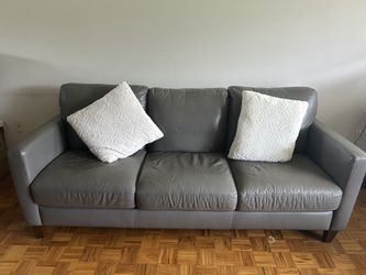 Modern 3-Seater Grey Leather Sofa