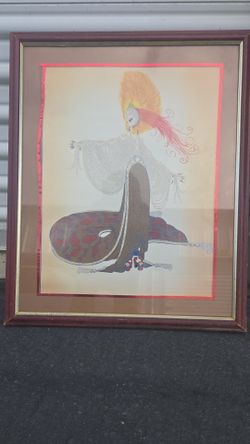 Vintage Framed Art Print: Female Figure with Colorful Headdress
