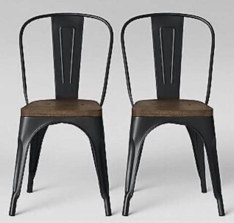 New Chairs Set of 2 Carlisle Backed Matte Black Metal Dining Chair Wood Seat