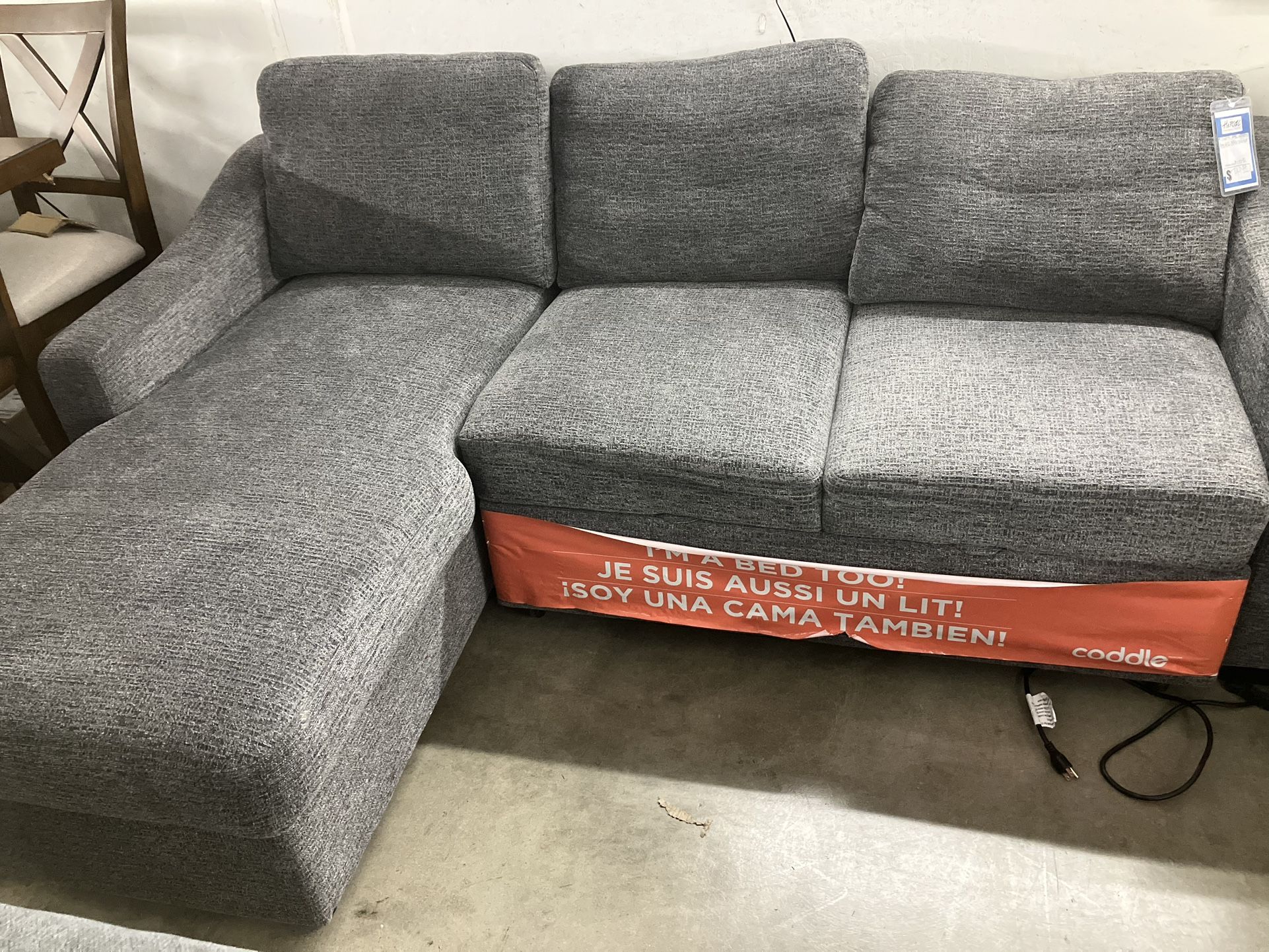 Coddle Aria Fabric Sleeper Sofa with Reversible Chaise and Storage, Gray
