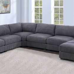Brand New Grey Super Plush Corduroy Modular Design Sectional Sofa