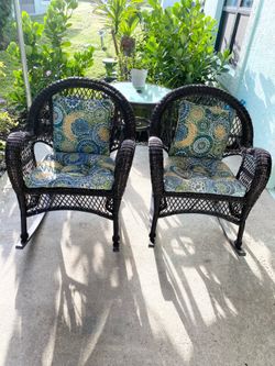 Set of Exterior Resin Wicker Rocking Chairs