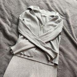 Soft Grey Zip Up With Soft Pants Lounge Set 