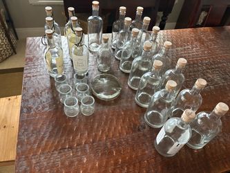 Lot of Empty Glass Bottles with Cork Stoppers
